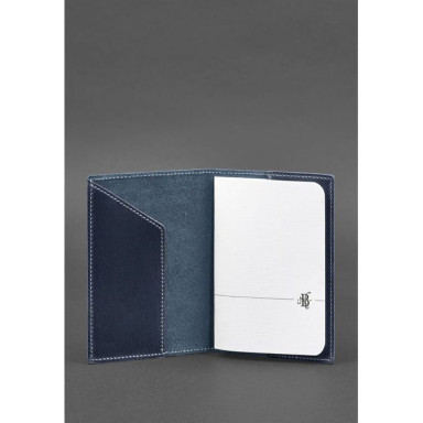 Leather passport cover with Ukrainian coat of arms blue