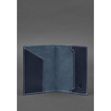 Leather passport cover with Ukrainian coat of arms blue