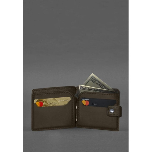 Шкіряне портмоне 13.1 затискач з хлястиком темно-коричневе Crazy Horse