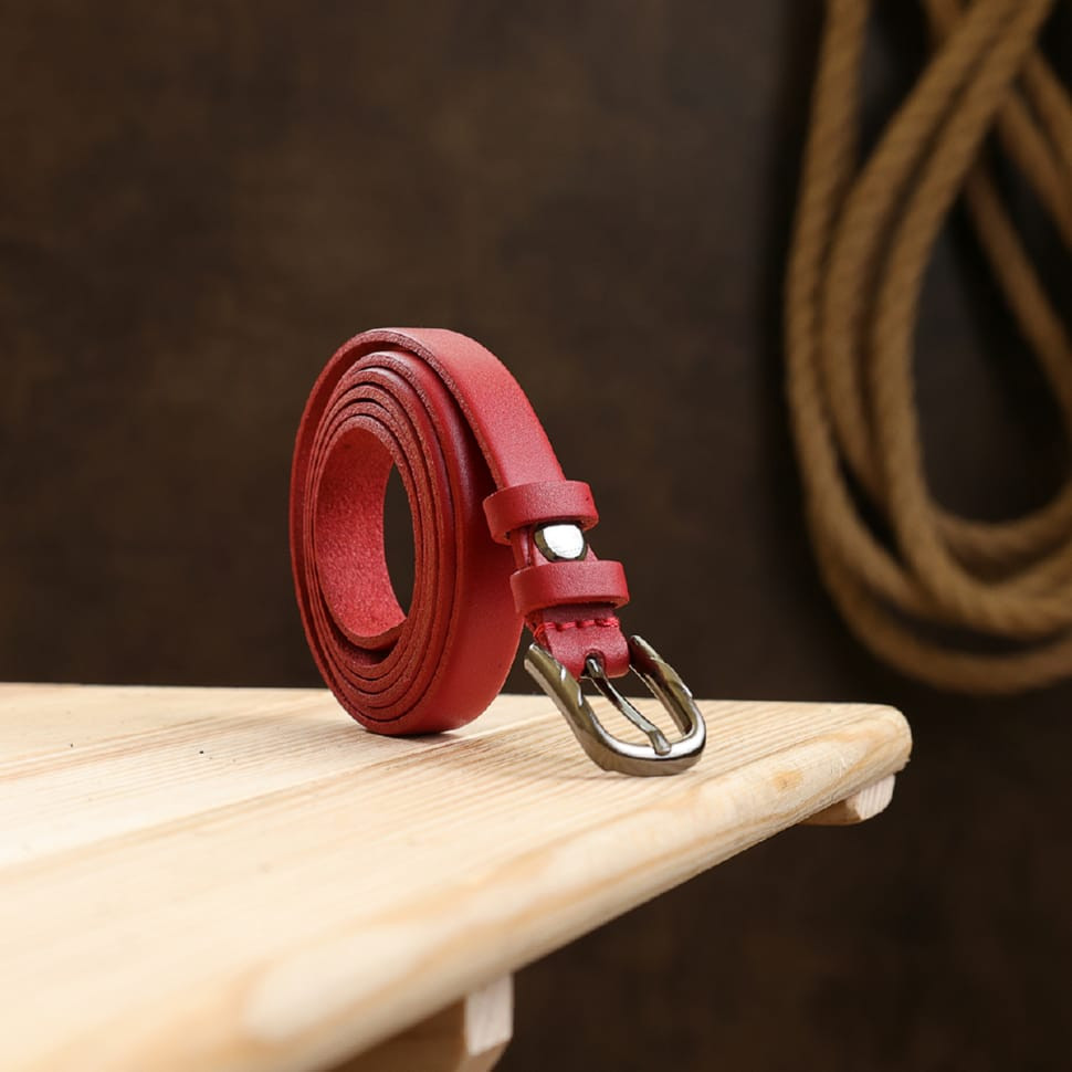 Тонкий шкіряний жіночий ремінь Vintage 20752 Червоний