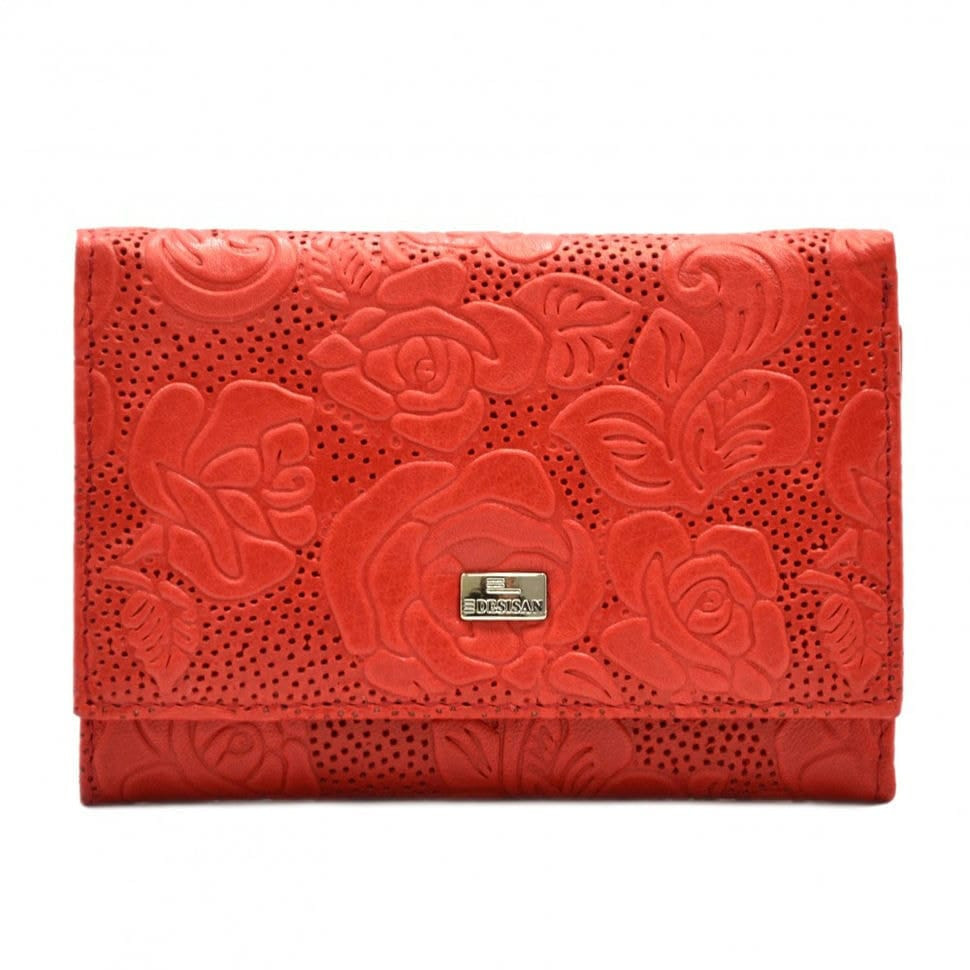 Гаманець жіночий шкіряний Desisan 305-424 червоний квіти