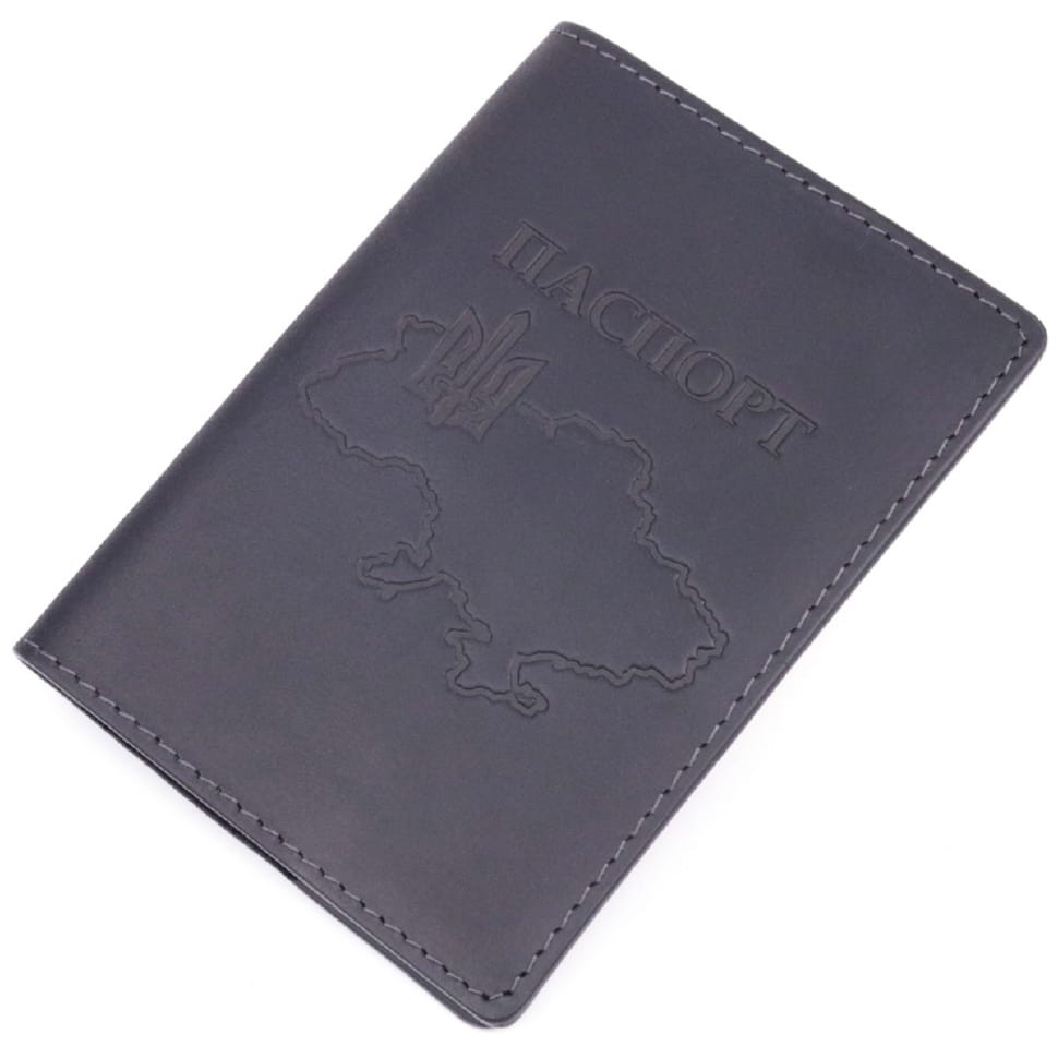 Стильна обкладинка на паспорт у вінтажній шкірі Карта GRANDE PELLE 16770 Чорна