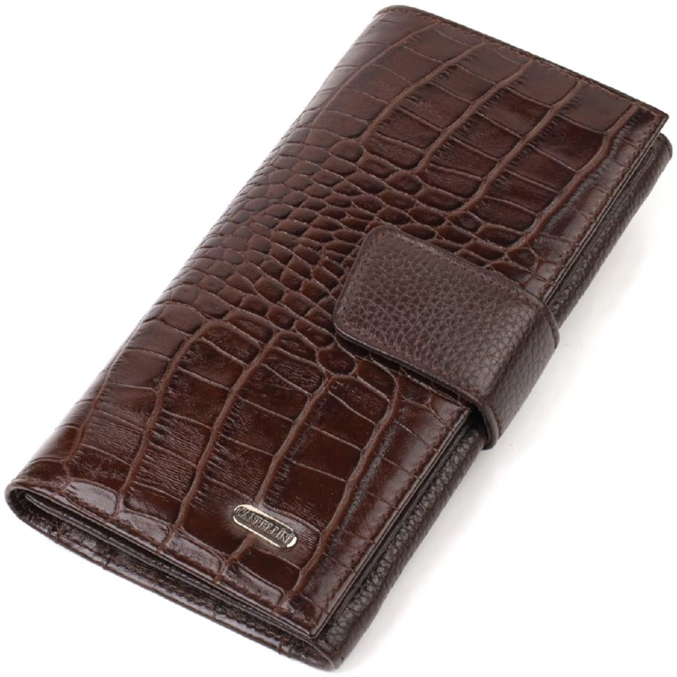 Місткий вертикальний чоловічий портмоне з натуральної шкіри з тисненням під крокодила CANPELLINI 21837