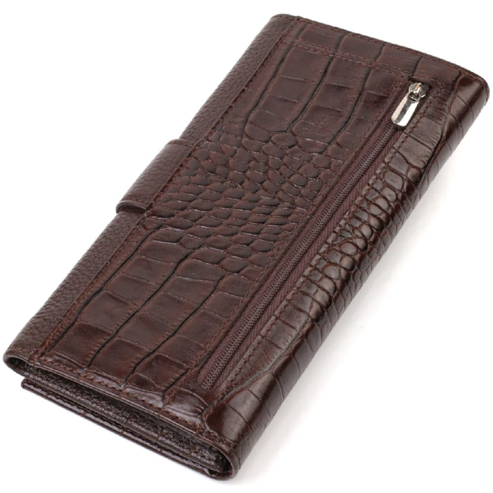 Місткий вертикальний чоловічий портмоне з натуральної шкіри з тисненням під крокодила CANPELLINI 21837