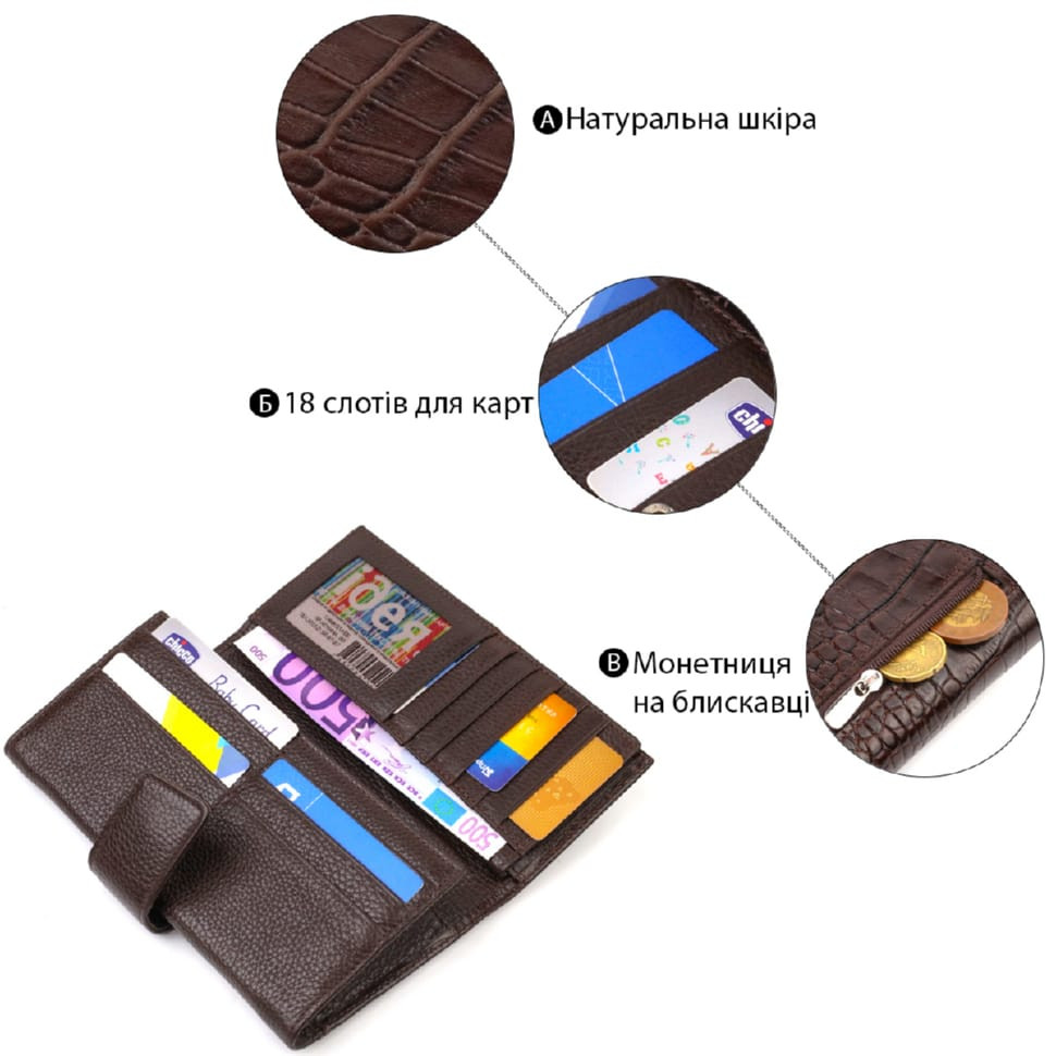 Місткий вертикальний чоловічий портмоне з натуральної шкіри з тисненням під крокодила CANPELLINI 21837
