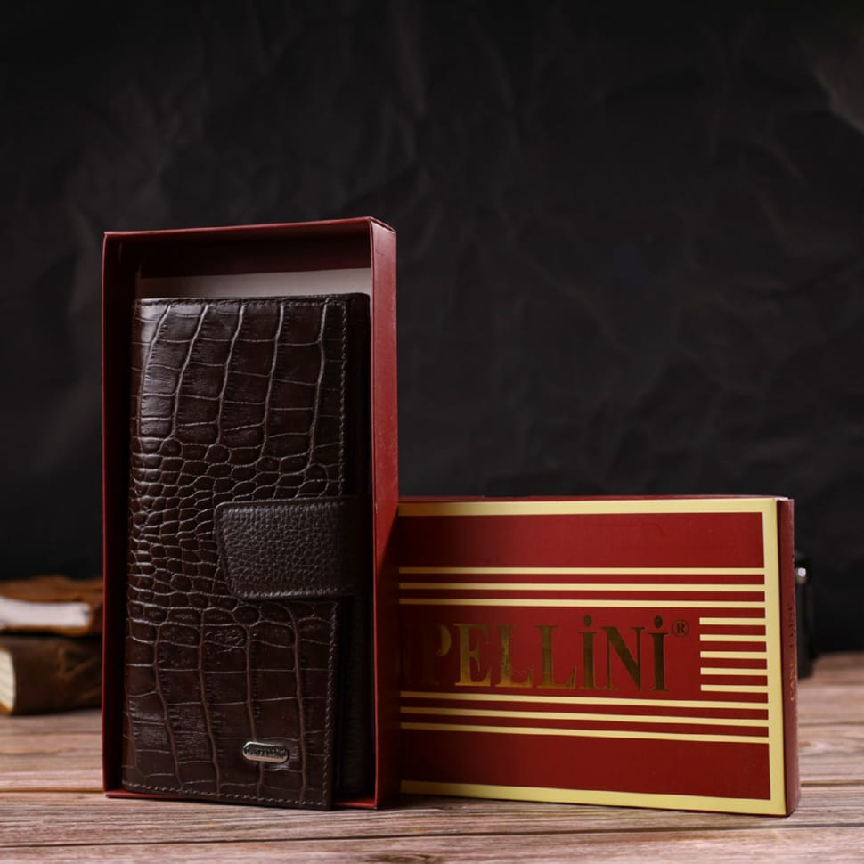 Місткий вертикальний чоловічий портмоне з натуральної шкіри з тисненням під крокодила CANPELLINI 21837