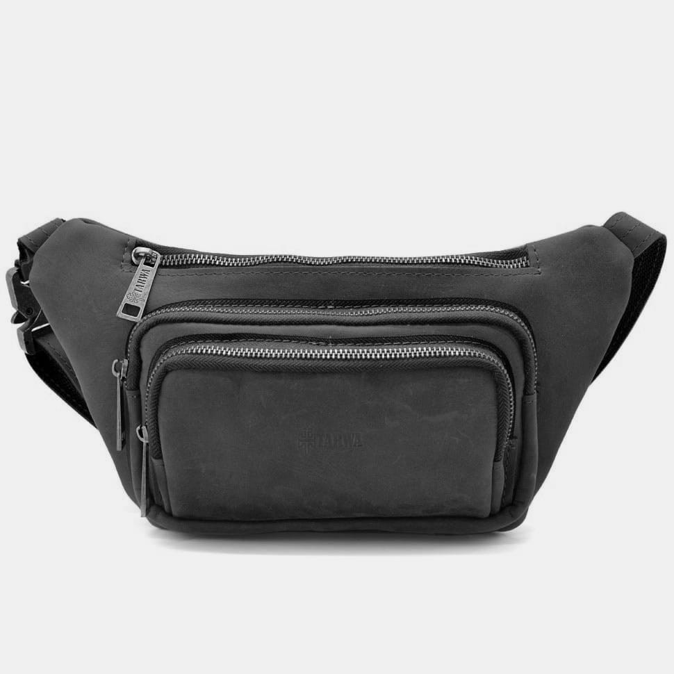 Шкіряна бананка напоясна із кінської шкіри чорна RA-8179-3md TARWA