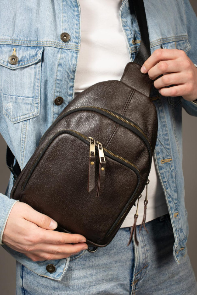 Genuine Leather Sling, Leather Shoulder Bag SKILL (Brown)