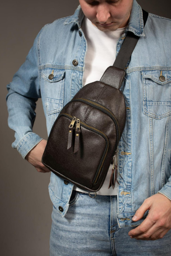 Genuine Leather Sling, Leather Shoulder Bag SKILL (Brown)