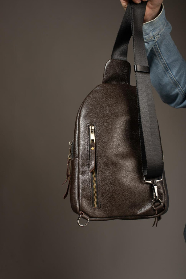 Genuine Leather Sling, Leather Shoulder Bag SKILL (Brown)