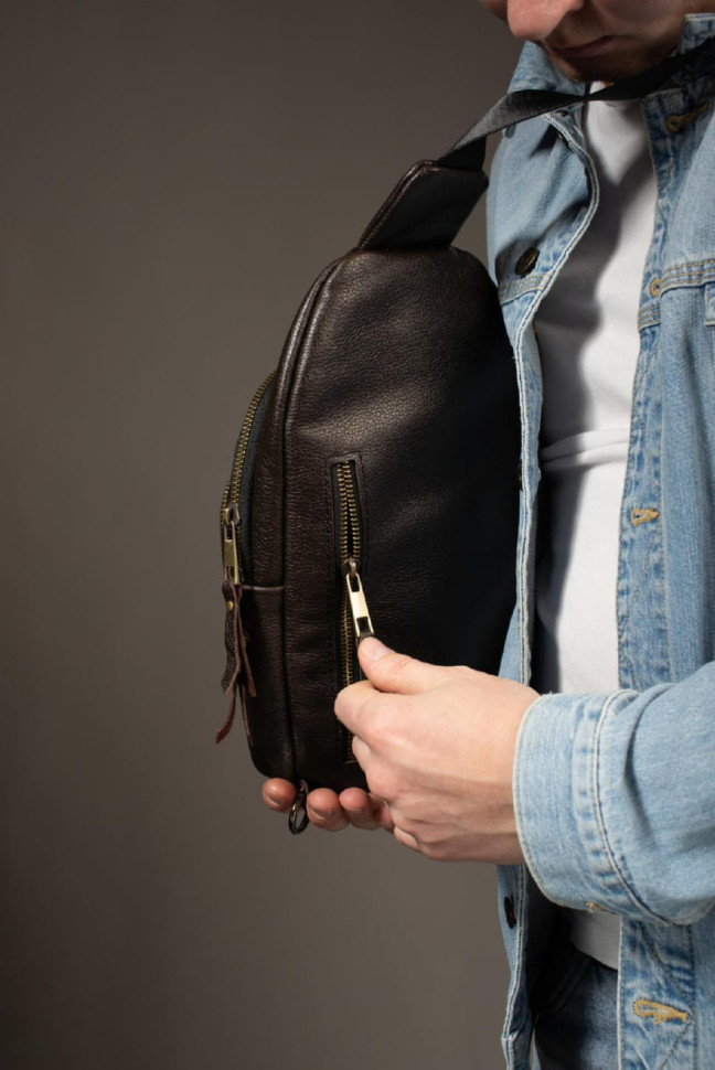 Genuine Leather Sling, Leather Shoulder Bag SKILL (Brown)