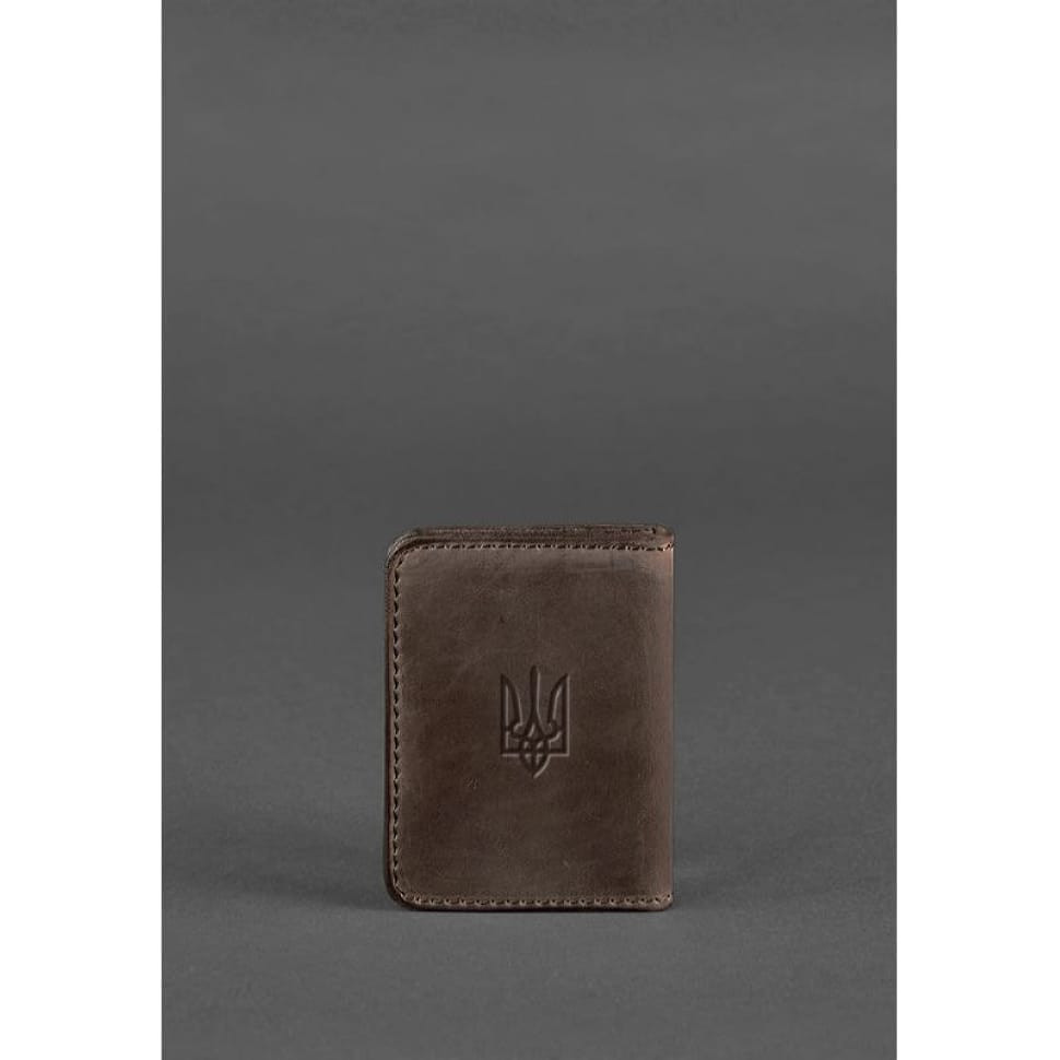 Кожаная обложка для ID-паспорта и водительских прав 4.1 темно-коричневый Crazy Horse с гербом