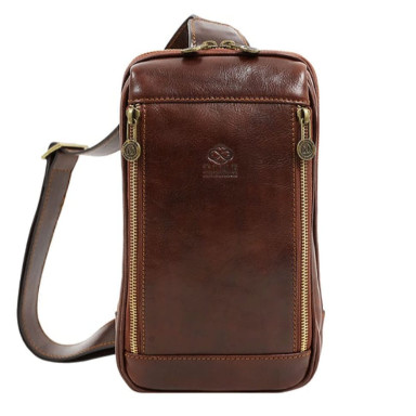 Leather Sling Bag Chest Bag - Kim - brown Time Resistance 5220401