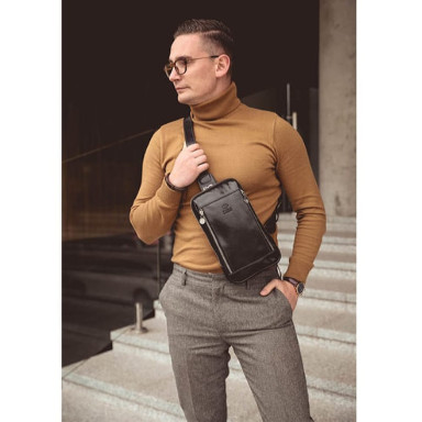 Leather Sling Bag Chest Bag - Kim - brown Time Resistance 5220401