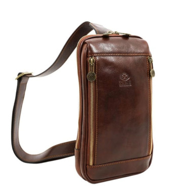Leather Sling Bag Chest Bag - Kim - brown Time Resistance 5220401