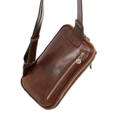 Leather Sling Bag Chest Bag - Kim - brown Time Resistance 5220401