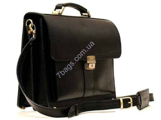 Классический мужской портфель из черной натуральной кожи