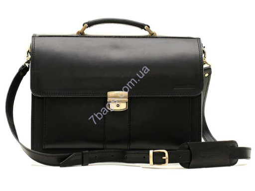 Классический мужской портфель из черной натуральной кожи