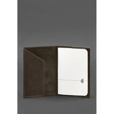 Leather passport cover with Ukrainian coat of arms dark brown