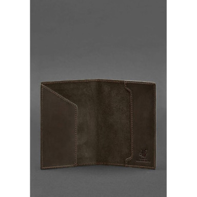 Leather passport cover with Ukrainian coat of arms dark brown