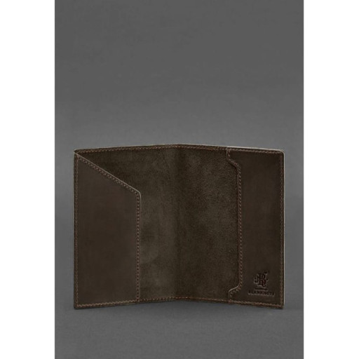 Шкіряна обкладинка для паспорта з українським гербом темно-коричнева