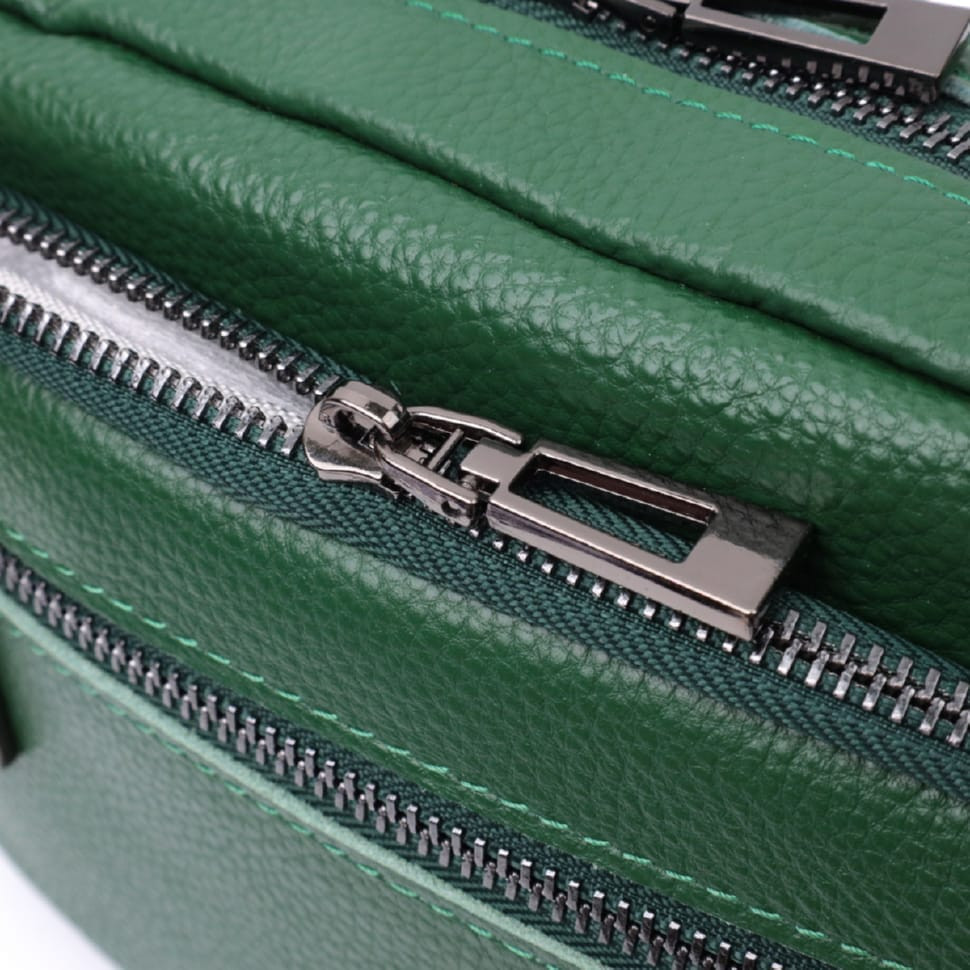 Яскрава сумка жіноча з накладною кишенею з натуральної шкіри Vintage 22639 Зелена