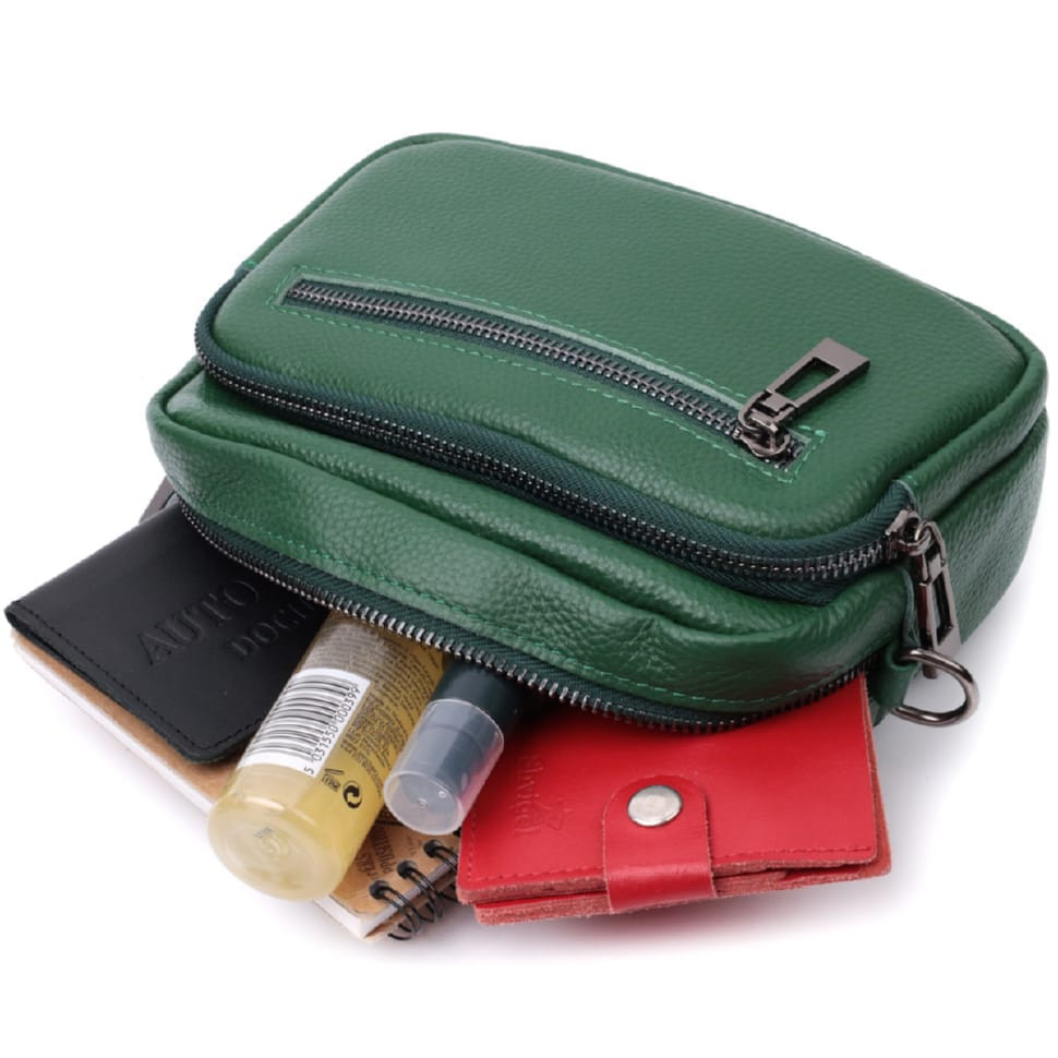 Яскрава сумка жіноча з накладною кишенею з натуральної шкіри Vintage 22639 Зелена