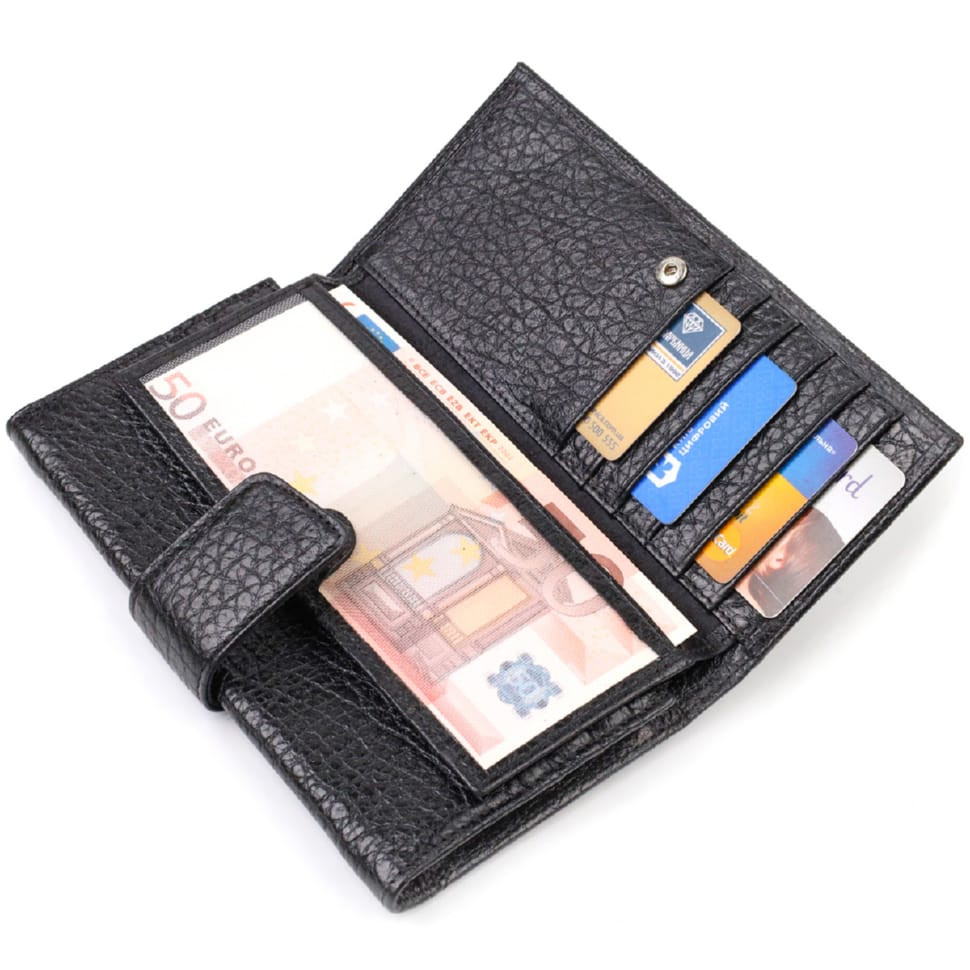 Цікаве вертикальне чоловіче портмоне з натуральної крупнозернистої шкіри CANPELLINI 21838 Чорне