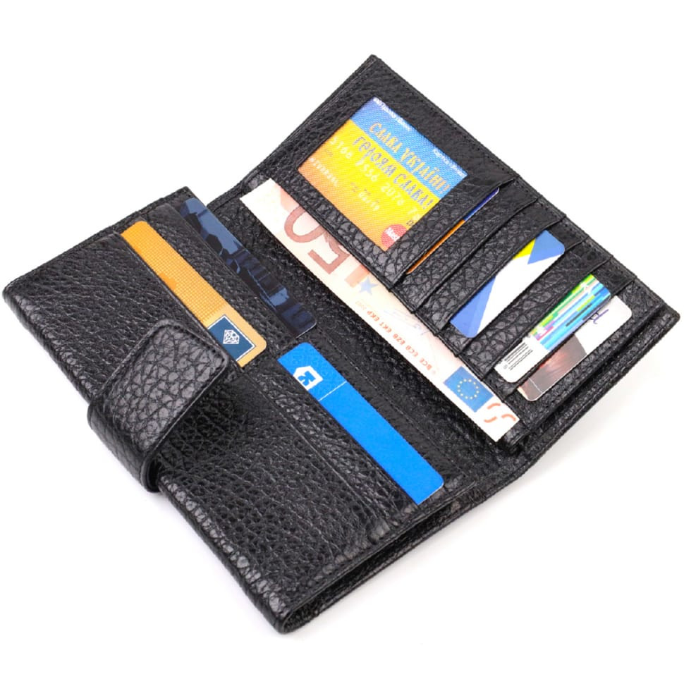 Цікаве вертикальне чоловіче портмоне з натуральної крупнозернистої шкіри CANPELLINI 21838 Чорне