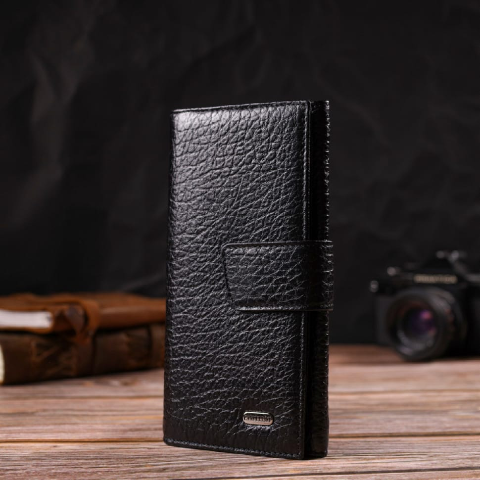 Цікаве вертикальне чоловіче портмоне з натуральної крупнозернистої шкіри CANPELLINI 21838 Чорне