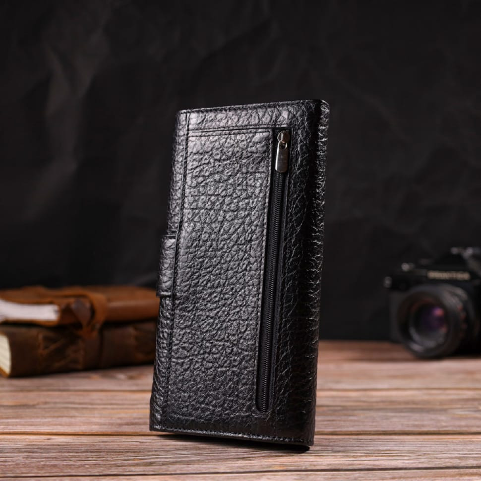 Цікаве вертикальне чоловіче портмоне з натуральної крупнозернистої шкіри CANPELLINI 21838 Чорне