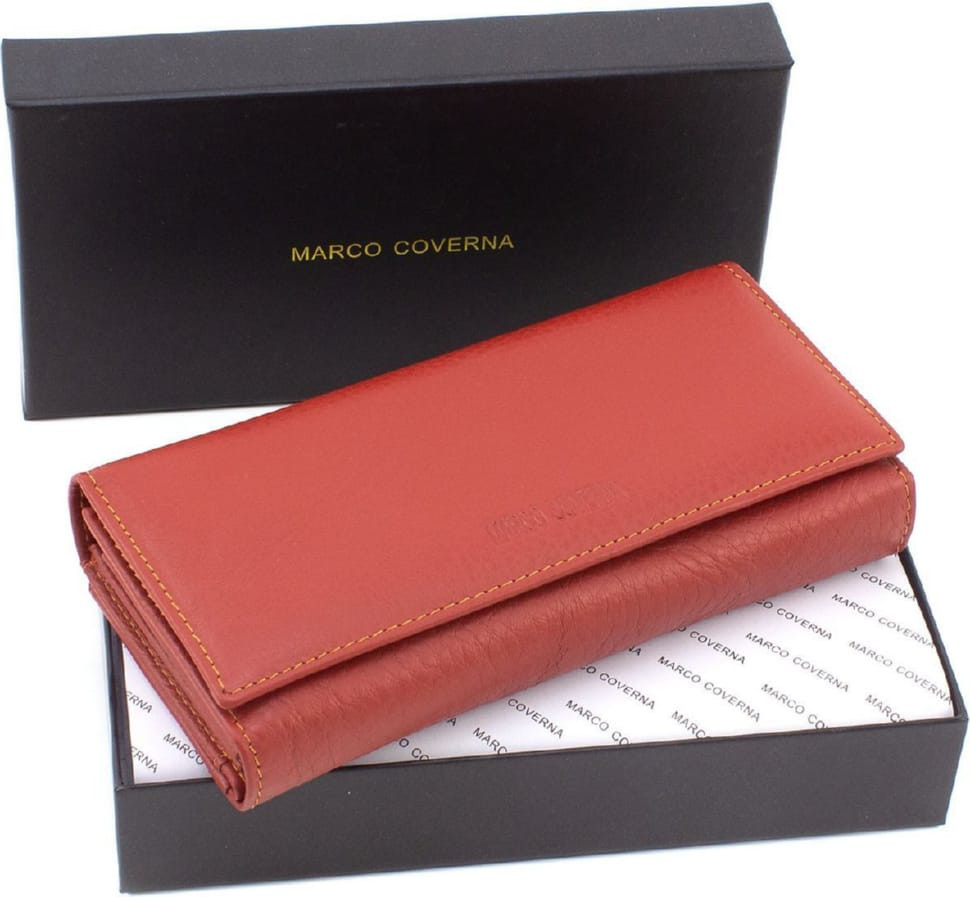 Women`s Leather Wallet Cognac Color Marco Coverna MA246 Brown