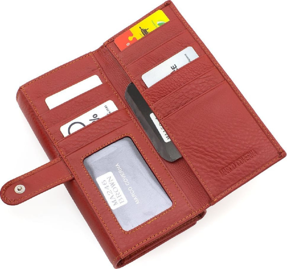 Women`s Leather Wallet Cognac Color Marco Coverna MA246 Brown