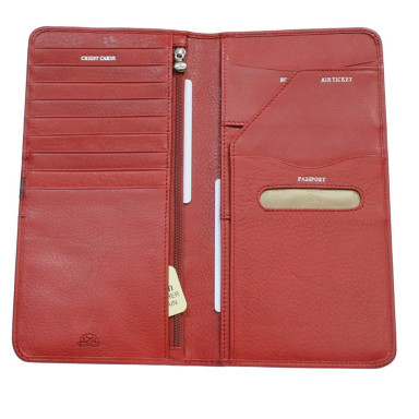 Leather travel wallet Stripes 2106 rosso red