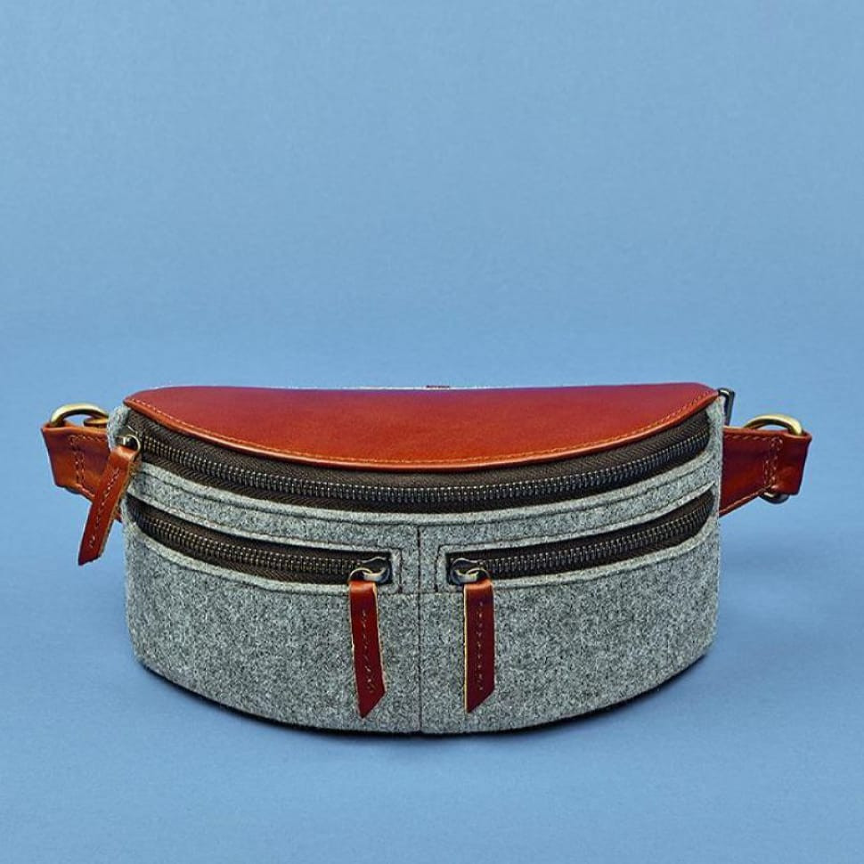 Spirit Women's Felt Belt Bag with Brown Leather Inserts