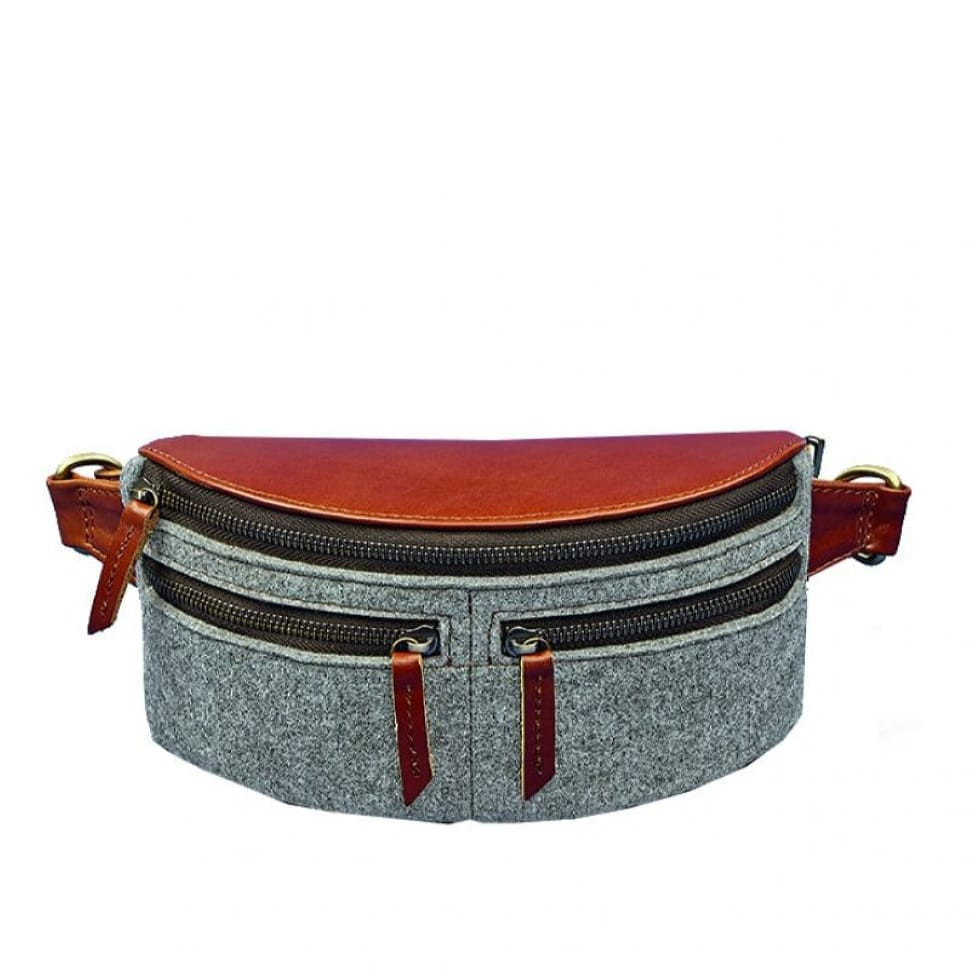 Spirit Women's Felt Belt Bag with Brown Leather Inserts