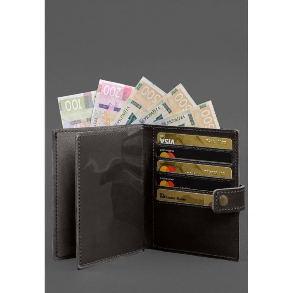 Шкіряна обкладинка-портмоне на паспорт з гербом України 25.1 темно-коричнева