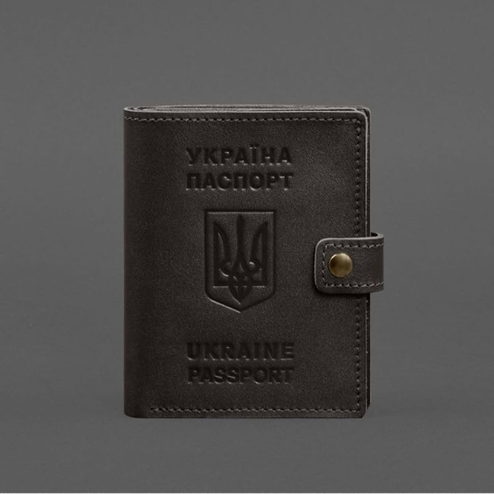 Шкіряна обкладинка-портмоне на паспорт з гербом України 25.1 темно-коричнева