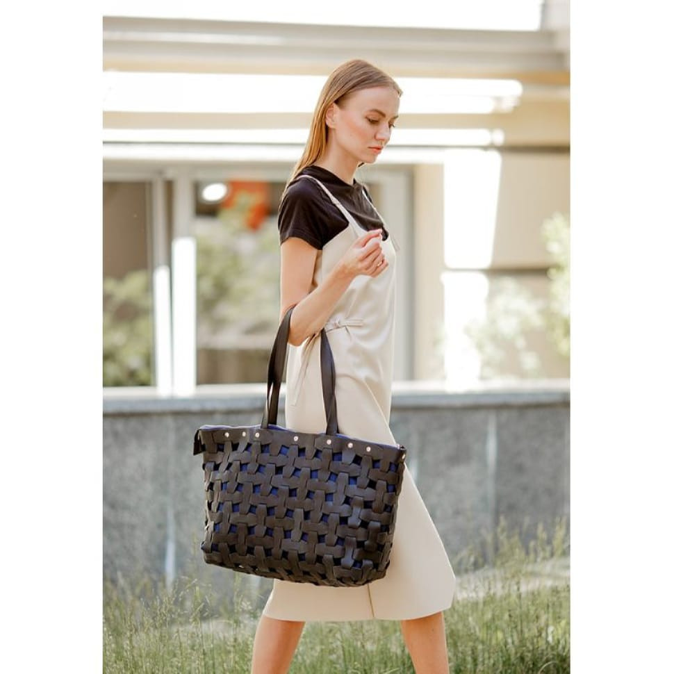 Women's leather woven bag Puzzle Xl black Crazy Horse