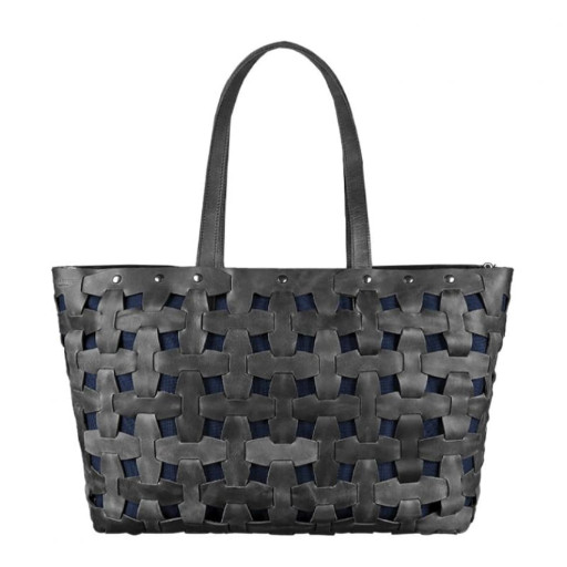 Шкіряна плетена сумка Пазл Xl чорна Crazy Horse