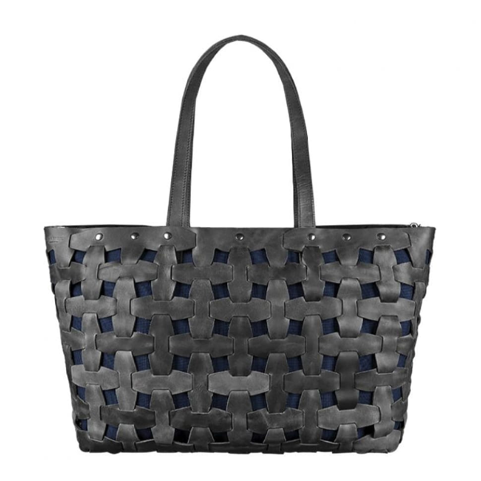 Women's leather woven bag Puzzle Xl black Crazy Horse