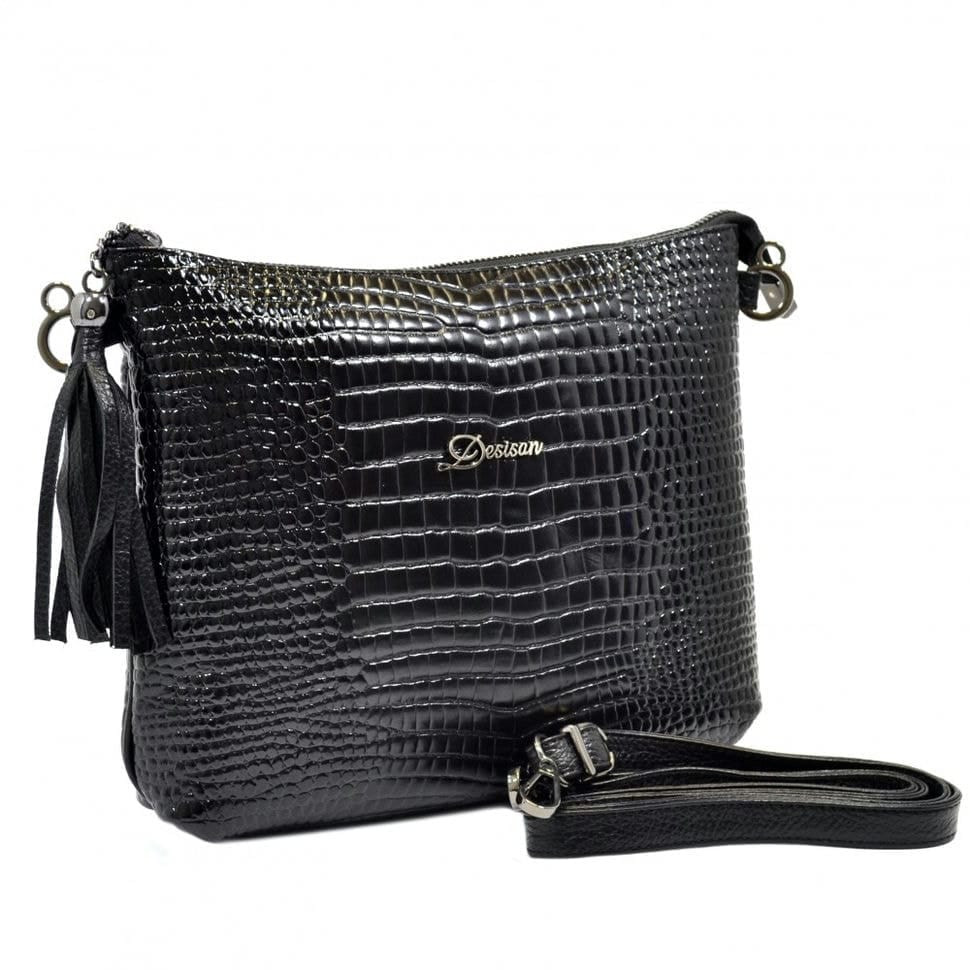 Сумка женская кожаная Desisan 1515-633 черный кроко лак