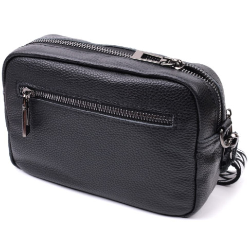 Сумка жіноча в класичному кольорі з накладною кишенею з натуральної шкіри Vintage 22640 Чорна