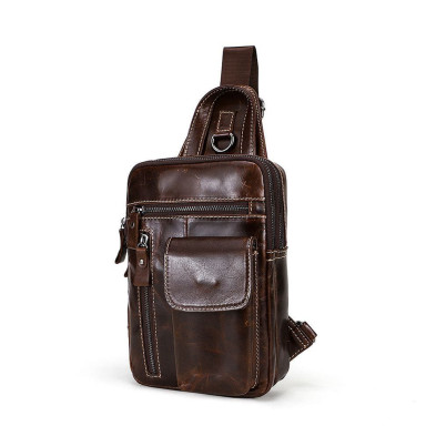 Mini-backpack leather on one shoulder, brown B10-8871 Joynee