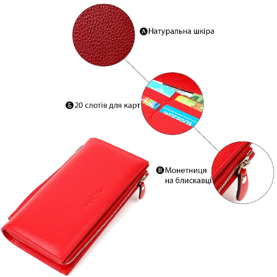 Модний жіночий клатч з блоком для кредитних карток з натуральної шкіри Tony Bellucci 22034 Червоний