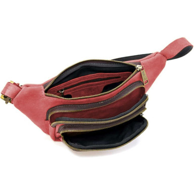 Leather belt banana from horse skin red RR-8179-3md TARWA