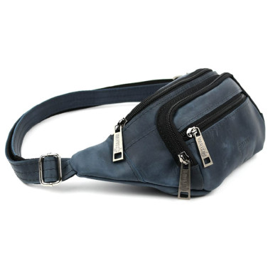 Leather fanny pack, waist bag blue crazy horse TARWA RK-7218-3md