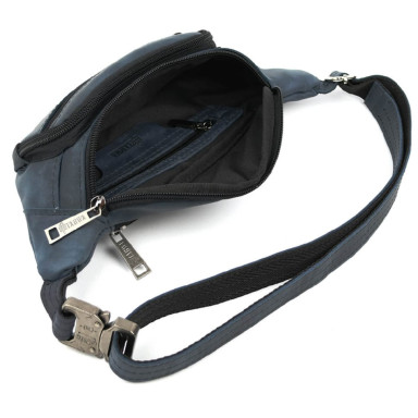 Leather fanny pack, waist bag blue crazy horse TARWA RK-7218-3md