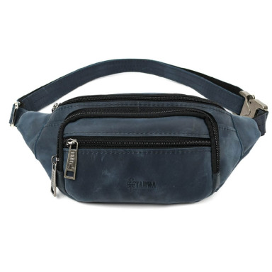 Leather fanny pack, waist bag blue crazy horse TARWA RK-7218-3md