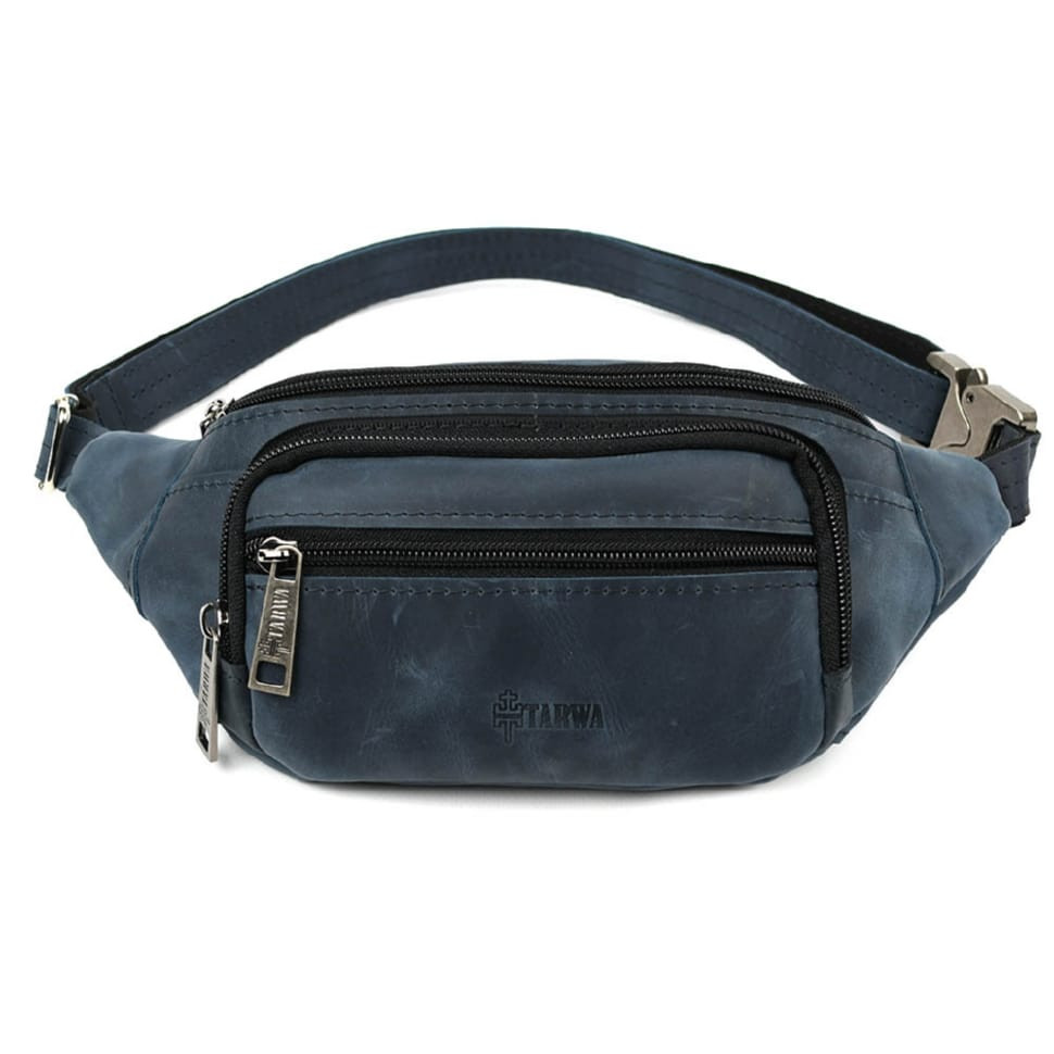 Бананка шкіряна, сумка напоясна синя крейзі хорс TARWA RK-7218-3md